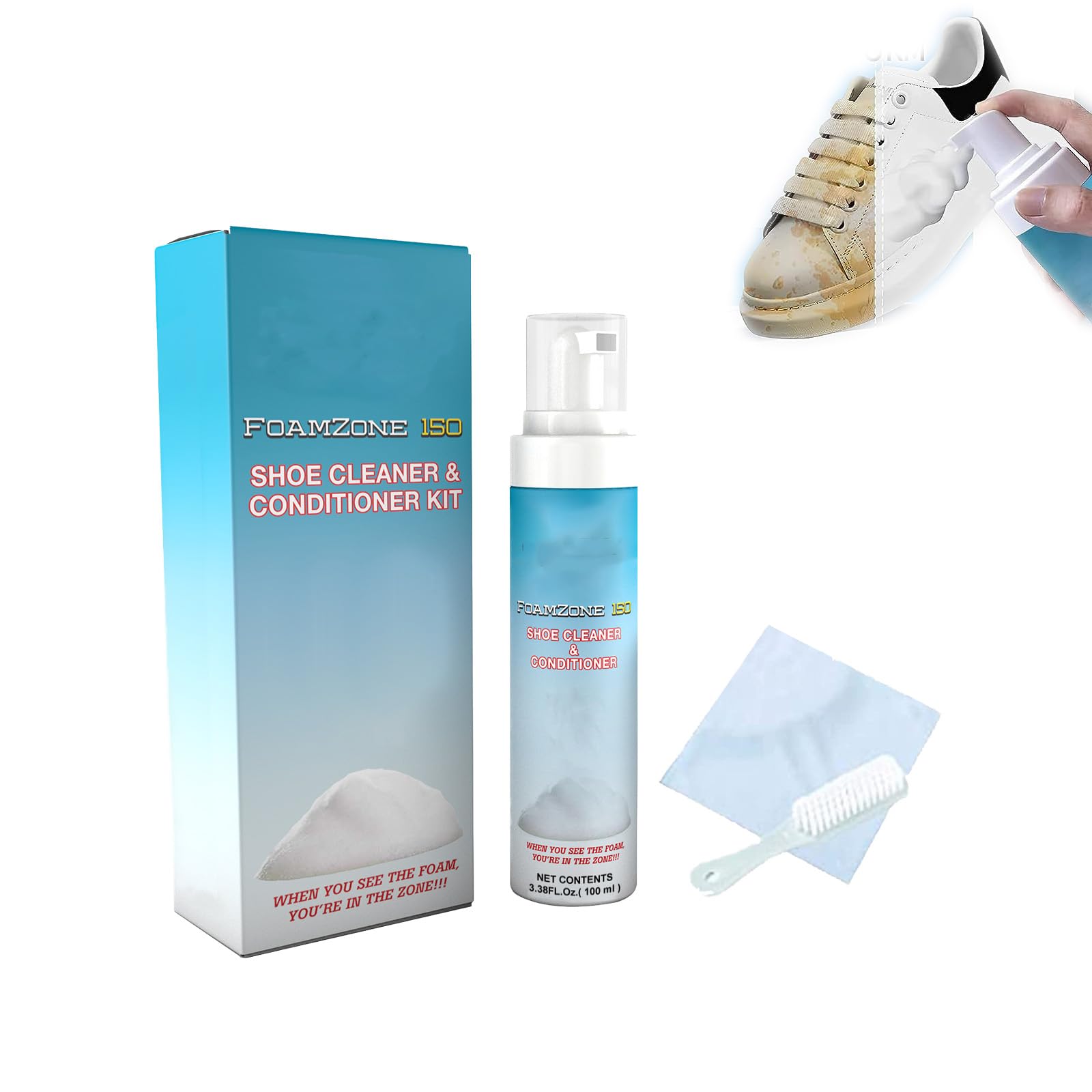 froviShoe cleaner foam,fz150 shoe cleaner,Sneaker Shoe Clean Foam Cream Bubble,Shoe Cleaner & Conditioner Kit (1pcs)