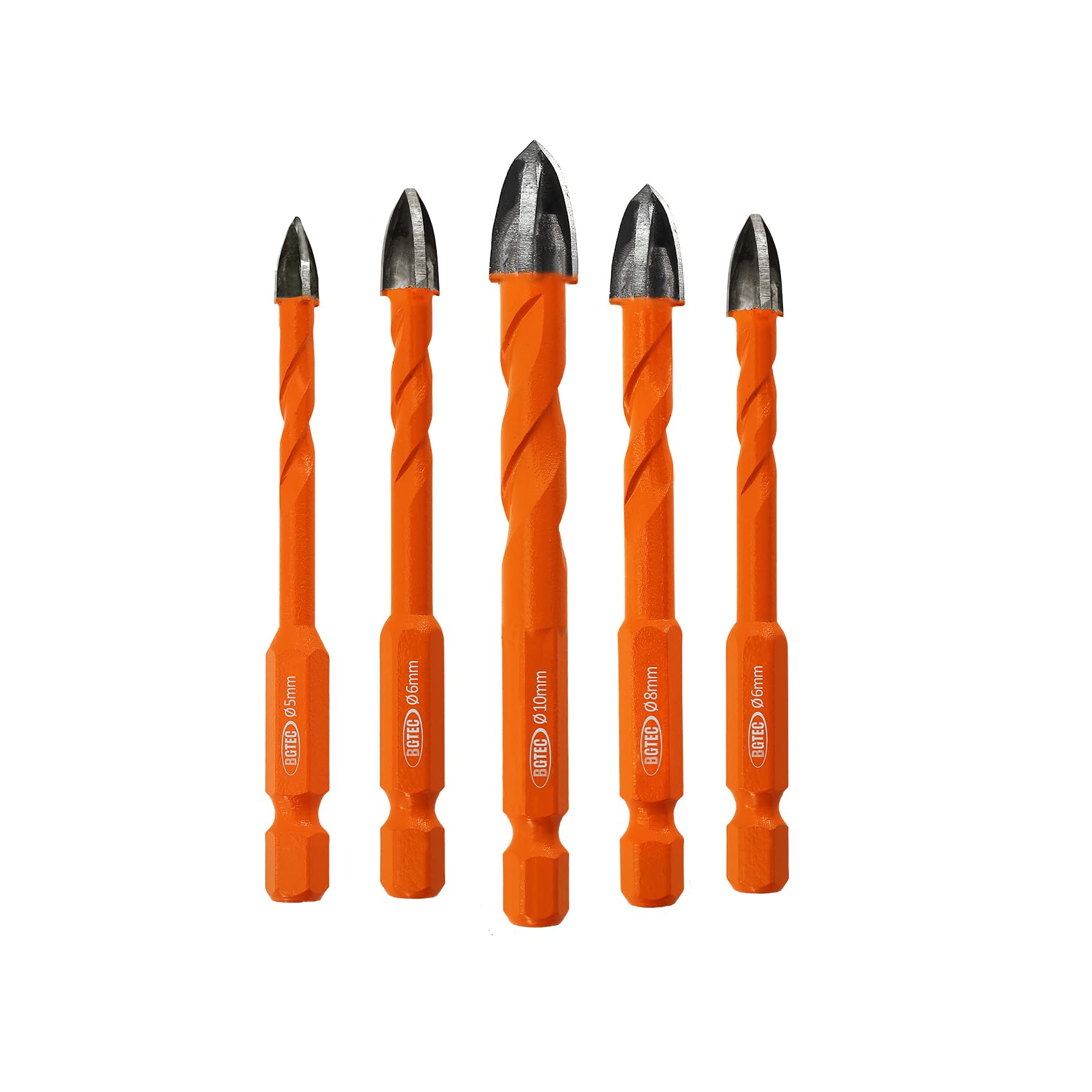BGTEC Masonry Drill Bits Set, 5/6/6/8/10mm Tungsten Carbide Tip Tile Drill Bit Set for Ceramic Tile Brick Wall, Concrete