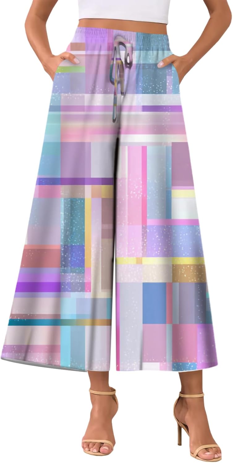 Summer Pants for Women Wide Leg Lightweight Casual Graphic Floral High Waist Vintage Boho Beach Trendy Shorts