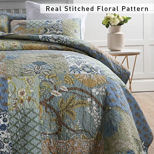 Yvooxny Quilt Set King Bedspread Reversible Green Farmhouse Garden Coverlet Real Patchwork Quilt Set For All Seasons, Bohemian Floral Pattern, King Size #TOP2