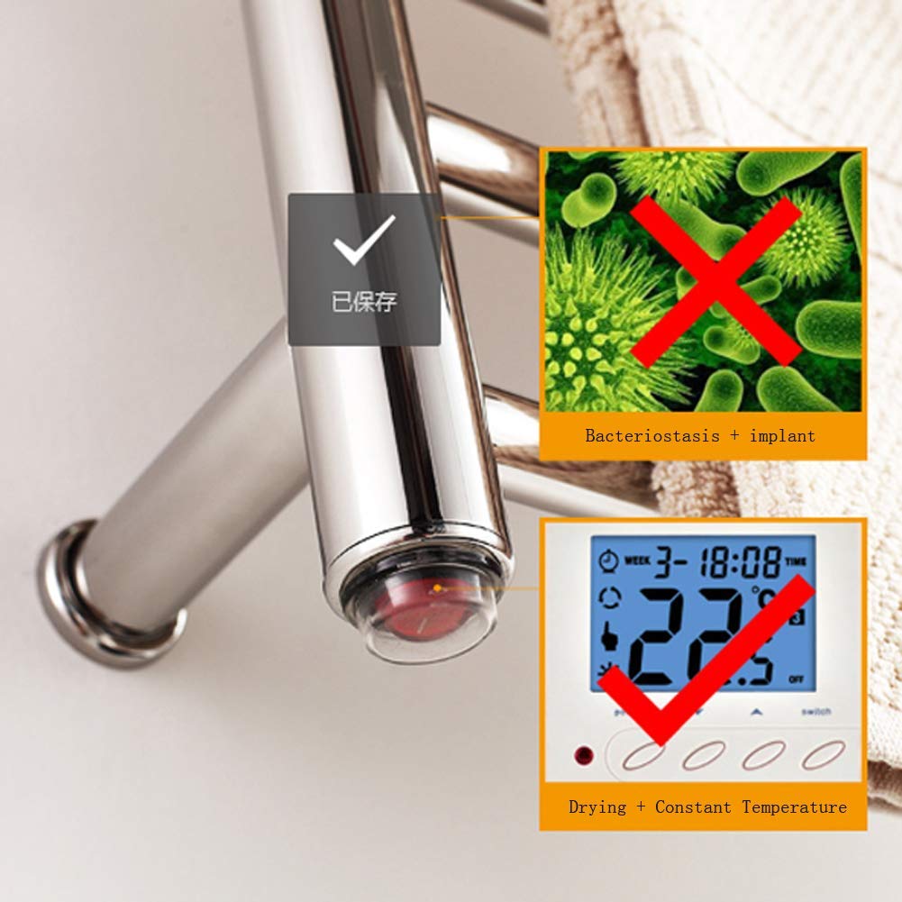 Radiador toallero eléctrico, toallero calefactable y toallero de Secado, 7 Barras calefactables, toallero calefactable de Pared de Acero Inoxidable para baño.