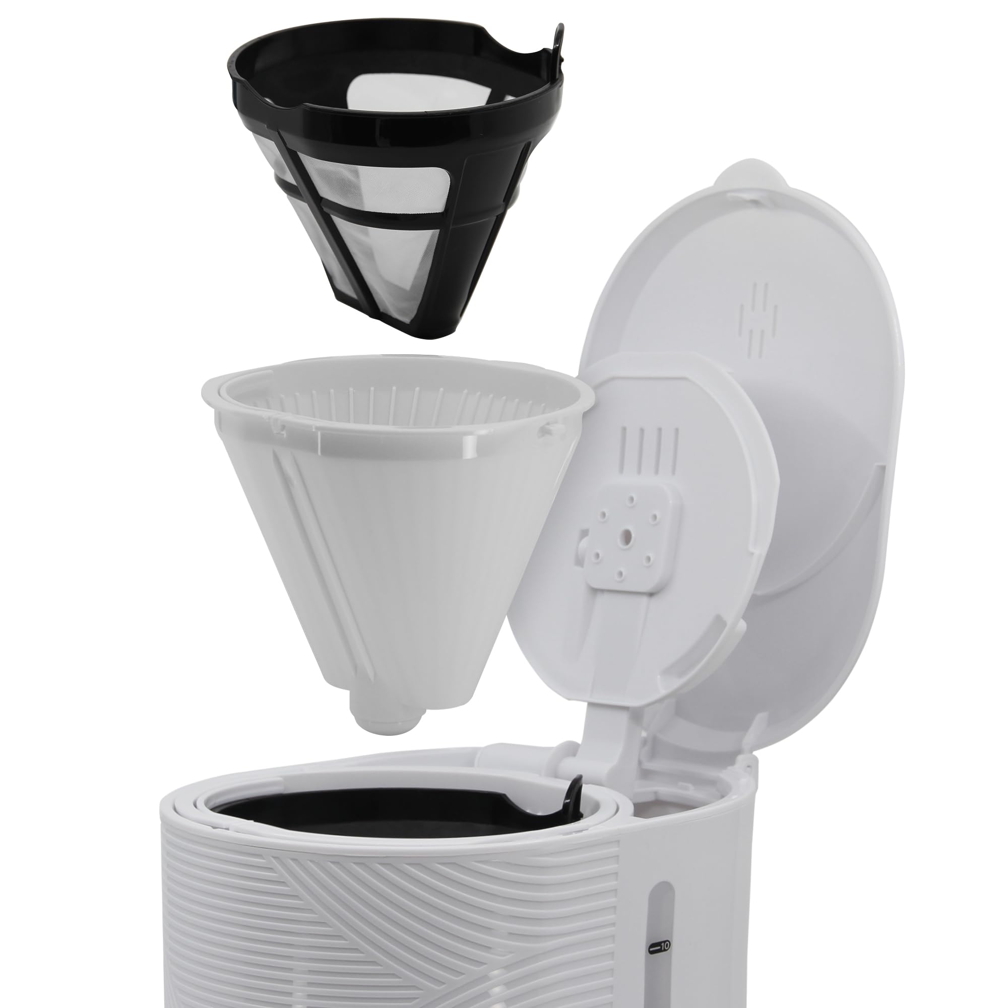briebe Elegance Cafetera Goteo 10 Tazas Máquina de Café Filtro Permanente Reutilizable, Función Mantener Caliente, Sistema Antigoteo 1,25L, Blanco