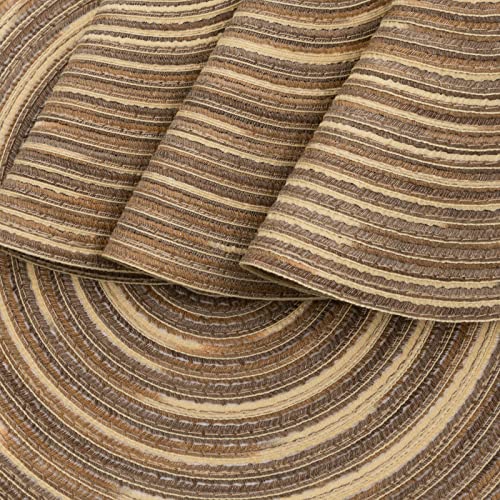 Image of SHACOS Round Braided Placemats 15 inch Set of 4 Variegated Washable Kitchen Table Place Mats Table Mats for Home Wedding Party (Rainbow Brown, 4)