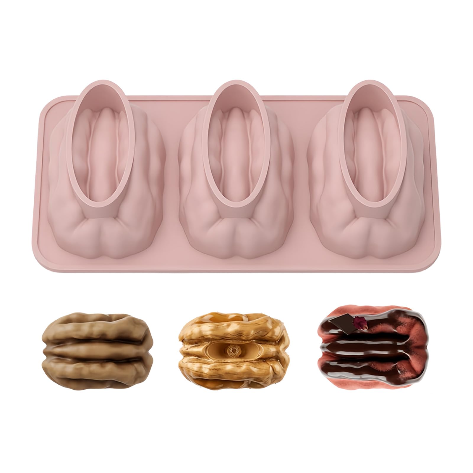 Buxuaaaa Soap Making Molds 3 Cavity Molds Walnuts Shape Flexible Bakeware Silicone Texture for Kitchen Dessert Professional Baking Equipment