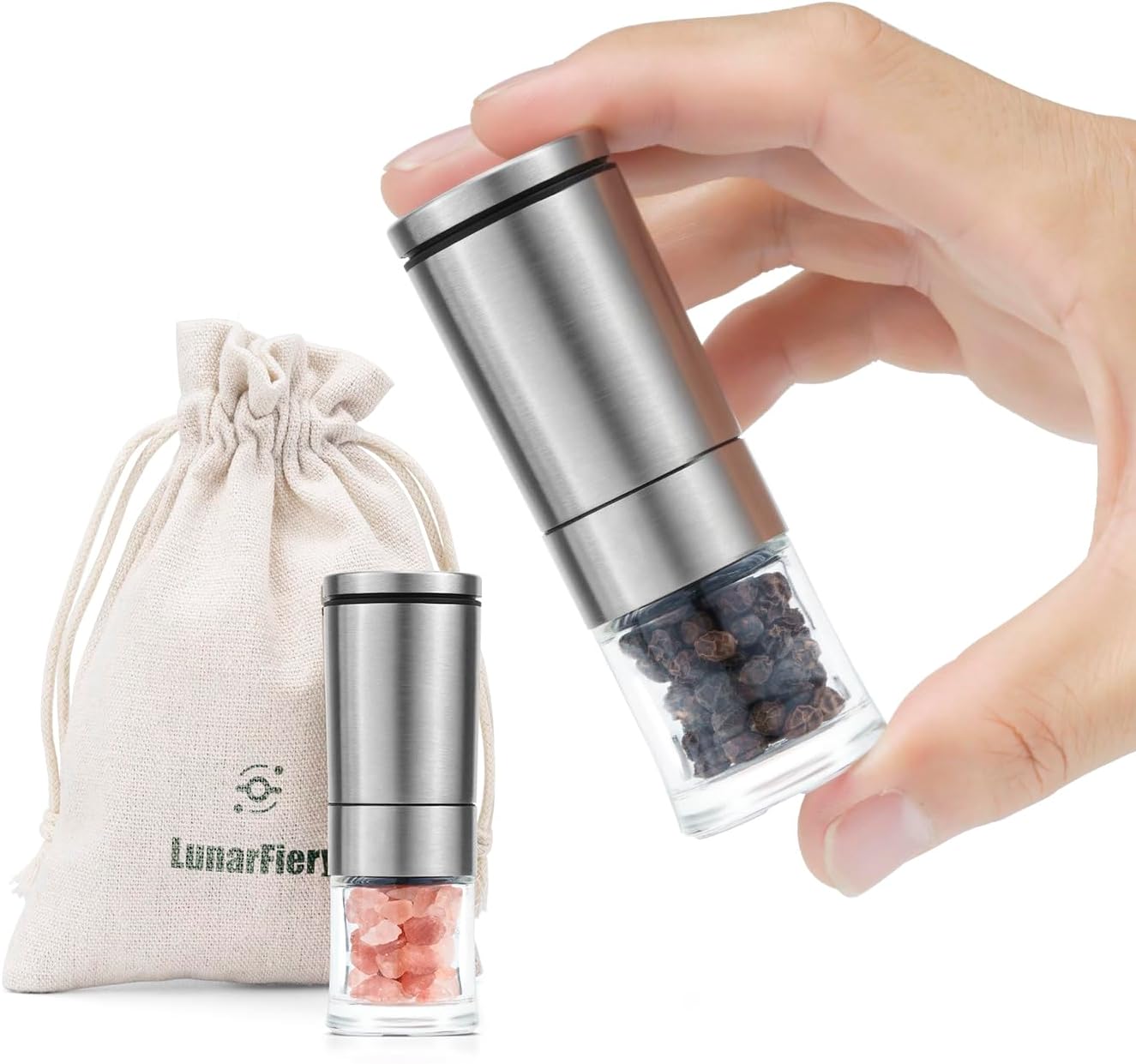 Mini Salt and Pepper Grinder Set, Adjustable Coarseness Coarse & Fine Salt Shakers Mills, Small Travel Portable Spice Tools [Without Spice Content]