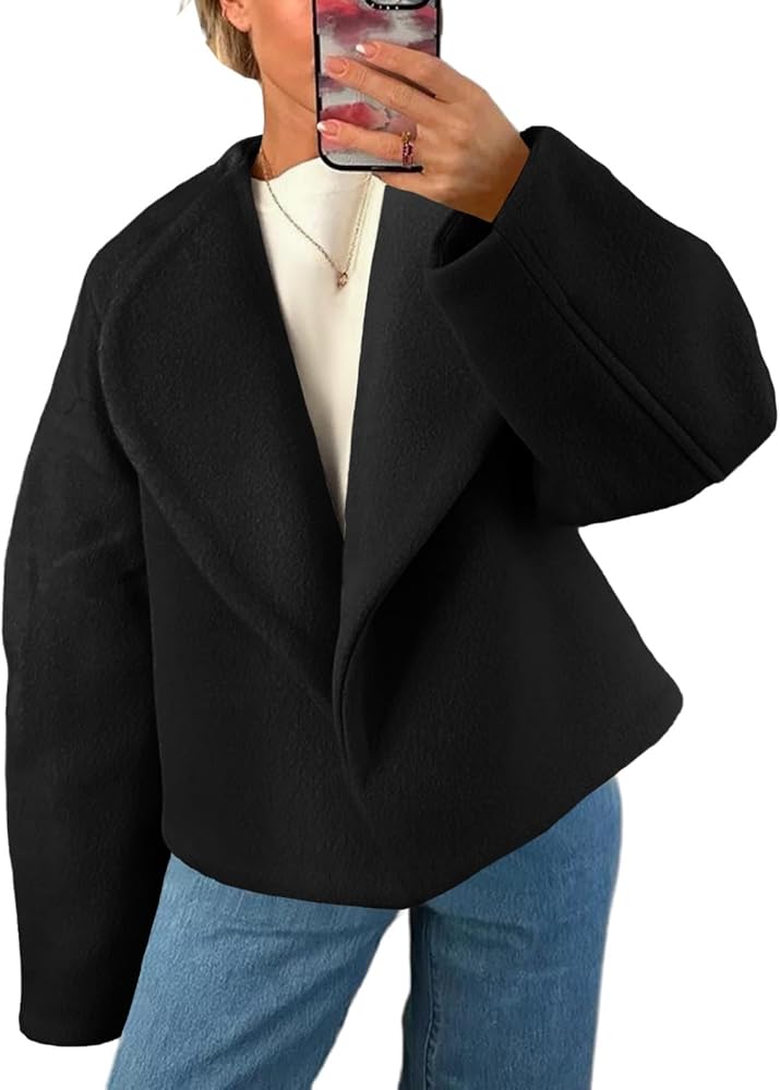 Amazon.com: Tankaneo Womens Oversized Cropped Pea Coat Lapel Open