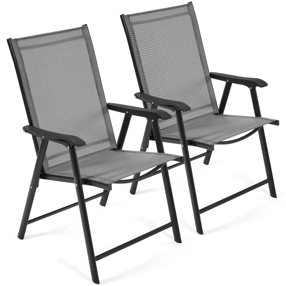 Yaheetech Set di 2 Sedie da Giardino Pieghevoli con Braccioli in Tela Grigio