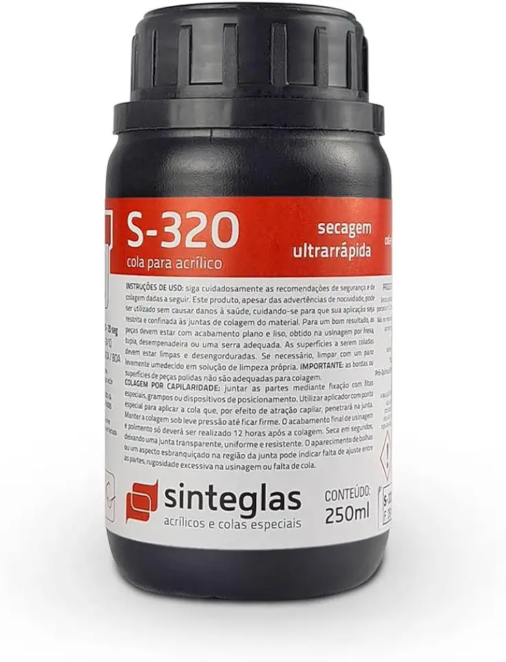 Cola Acrílica Sinteglas Acrilico Policarbonato Capilaridade S-320 250ml