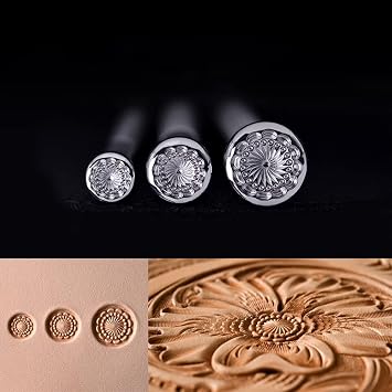 3 Flower Center Leather Stamps - Sheridan or Western Floral Flower Centers - Beautifully Detailed in 3 Graduated Sizes - Stainless Steel HX7-3, one piece