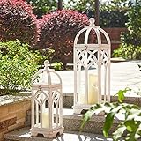 glitzhome Farmhouse Decorative Lanterns Wooden Candle Lantern Church Window Frame Lanterns for...