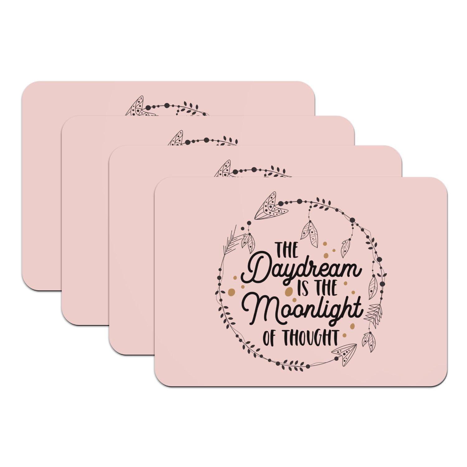 Sets de table en caoutchouc rose grand format avec citation philosophique lot de 4