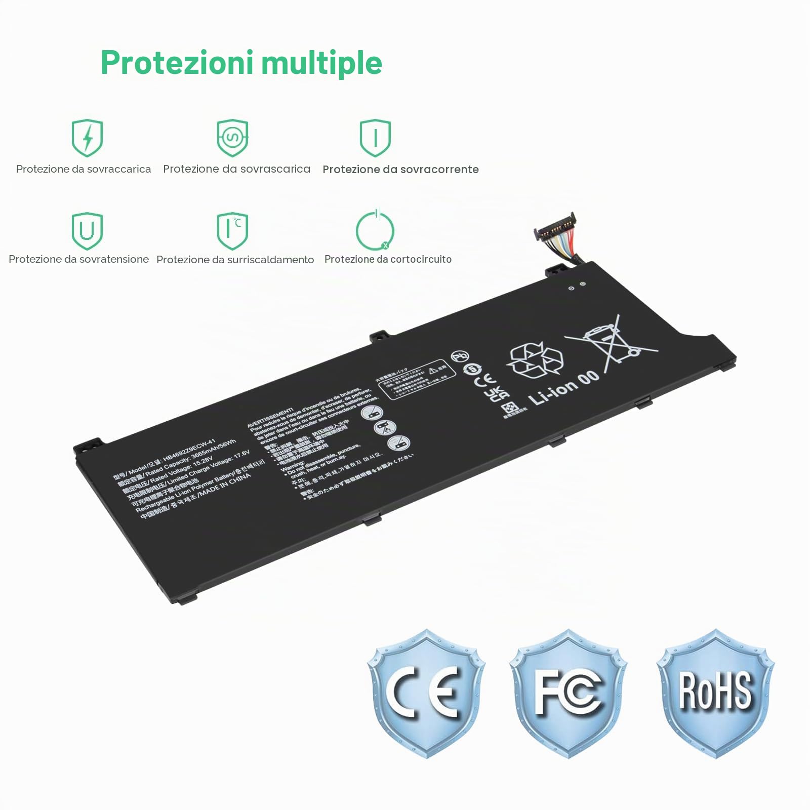 HB4692Z9ECW-41 Batterie per Honor Magicbook 14 (2019) per Huawei Matebook D 14 (2020) 14-53010TVS NBLK-WAX9X NBB-WAE9 NbB-WAE9P NBB-WAH9 NbB-WAH9P NbB-WAQ9R NbB-WAQ9RP Nbl-WAQ9R 15.28V 56Wh