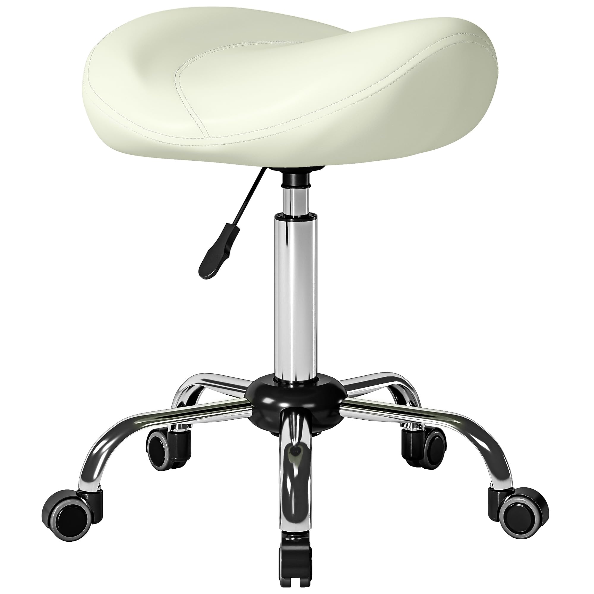 HOMCOM Rollhocker Höhenverstellbar 55-71 cm Sattelhocker Cremeweiß