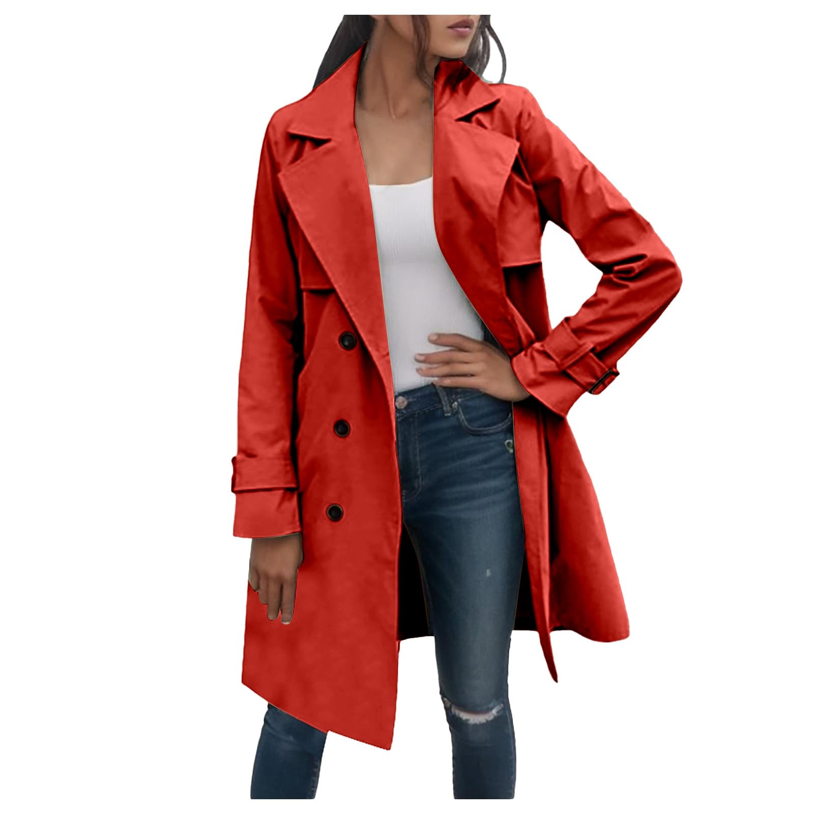 Generisch 2026 Abrigo cortavientos para mujer de color liso fino de doble botonadura con cinturón, cazadora informal holgada, capa de lluvia, chaqueta de transición al aire libre