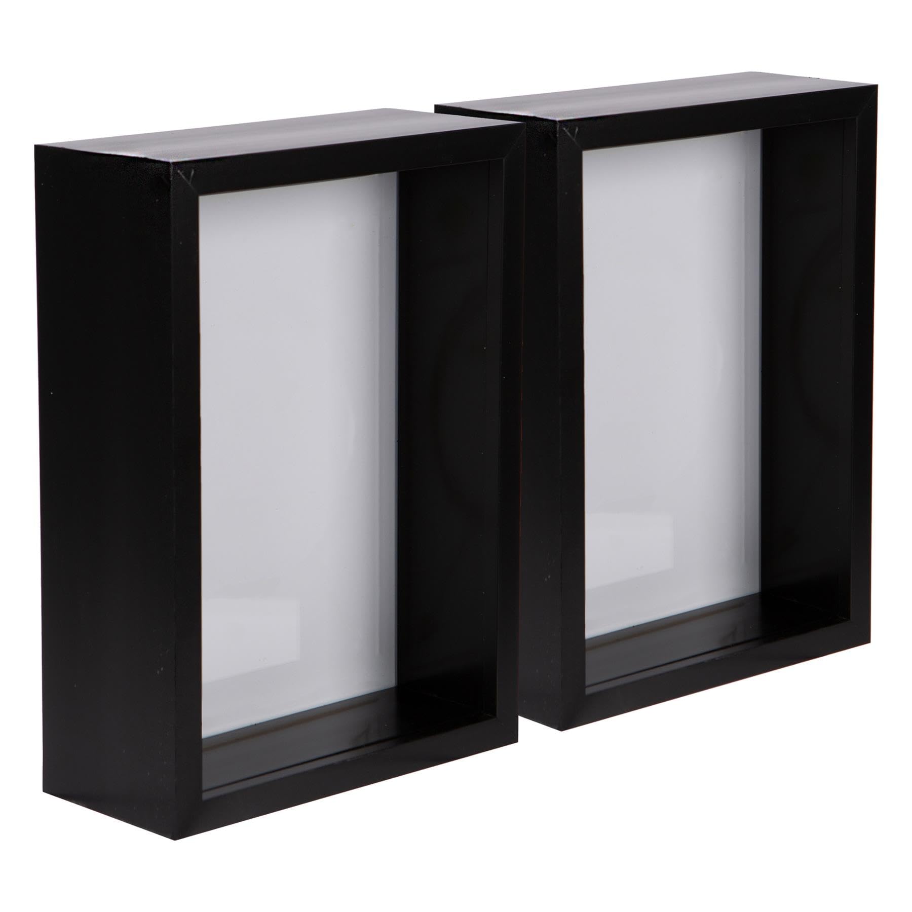 Nicola Spring Black 3D Shadow Box Photo Frames - 5 X 7 (12 X 17Cm) - Pack Of 2 - 3D Photo Frame Picture Frame Deep Box Portrait Display Case For Crafts, Keepsakes, Wedding, Graduation