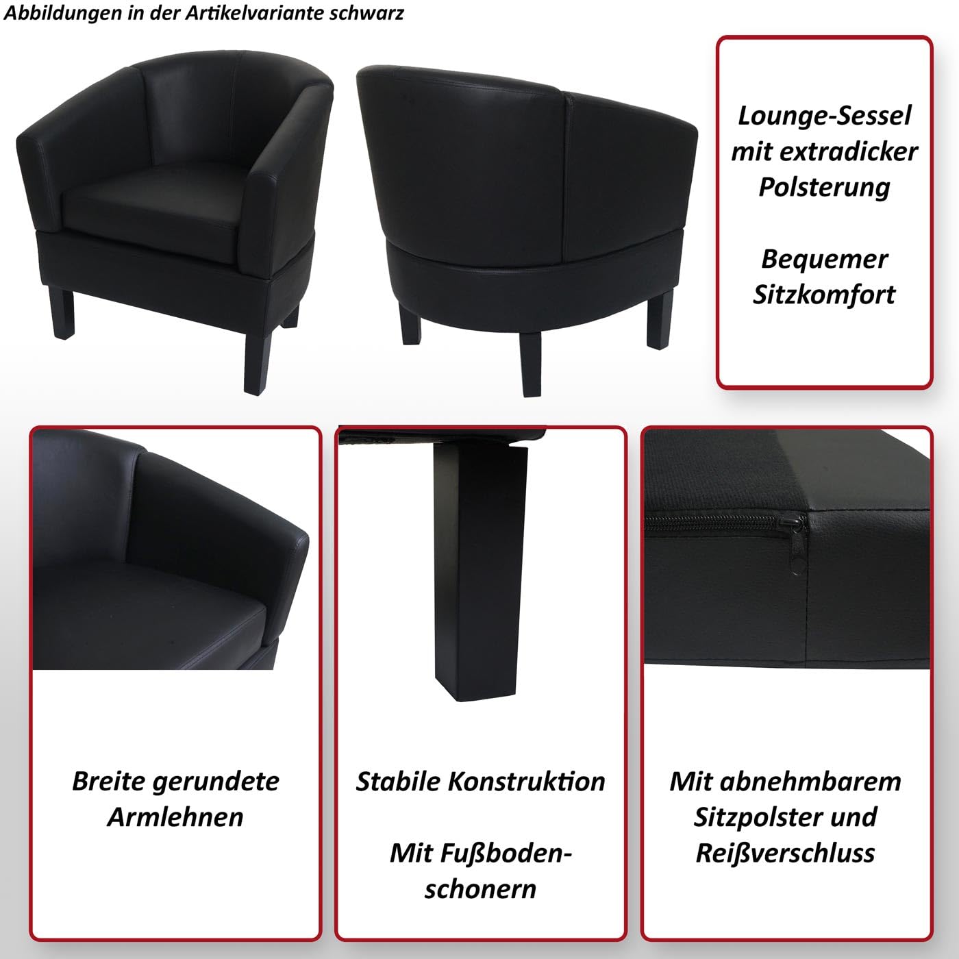 Mendler Lounge-Sessel HWC-O17AM, Sessel Clubsessel Cocktailsessel, FSC®-Zertifiziert Kunstleder - grau
