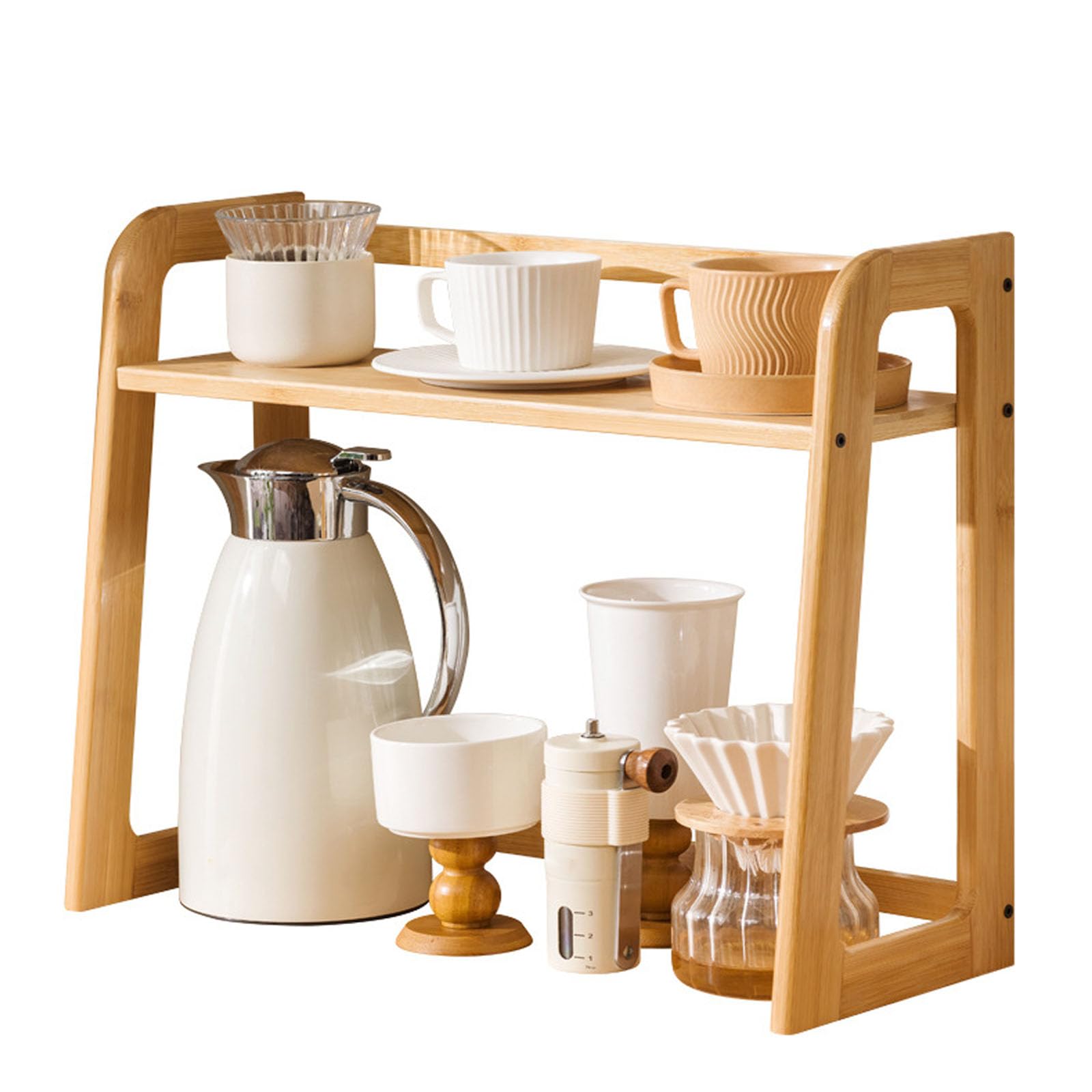 UCK-KIT Coffee Station Organizer, Wooden Mug Holder Countertop, Kitchen Counter Shelf for Tea Coffee Bar Accessories, Cup Display, Matcha Stand, Condiment Storage Rack,primary color,20in