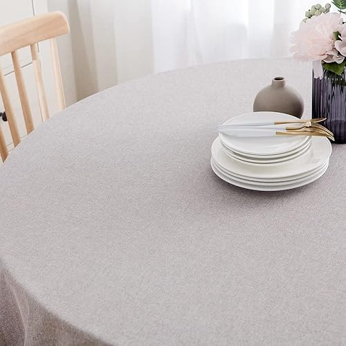 Miniatura 4 de Seyilei Mantel redondo de lino decorativo sólido de algodón para cocina, comedor, decoración de mesa del hogar (gris, redondo, 47 pulgadas)