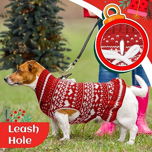 Weihnachten Hundekleid Pullover mit Geschirr Loch Herz gestrickt Welpe Pullover Weste weich warm Winter Mädchen Hundekleidung für kleine mittlere Hunde Katzen Haustier Xmas Outfits(Herz,XL)