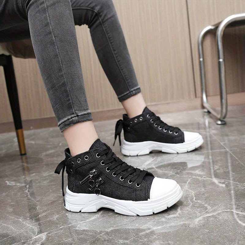 Plus Size Women's Canvas High Top Shoes, Zip Detail Lace Up Platform Sneakers, Casual All-Match Sports Shoes3