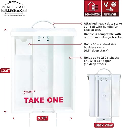 Miniatura 7 de Caja de folletos de bienes raíces para exteriores, estaca adjunta para patio, capacidad para 250 documentos de 8.5 x 11 pulgadas y 60 tarjetas de