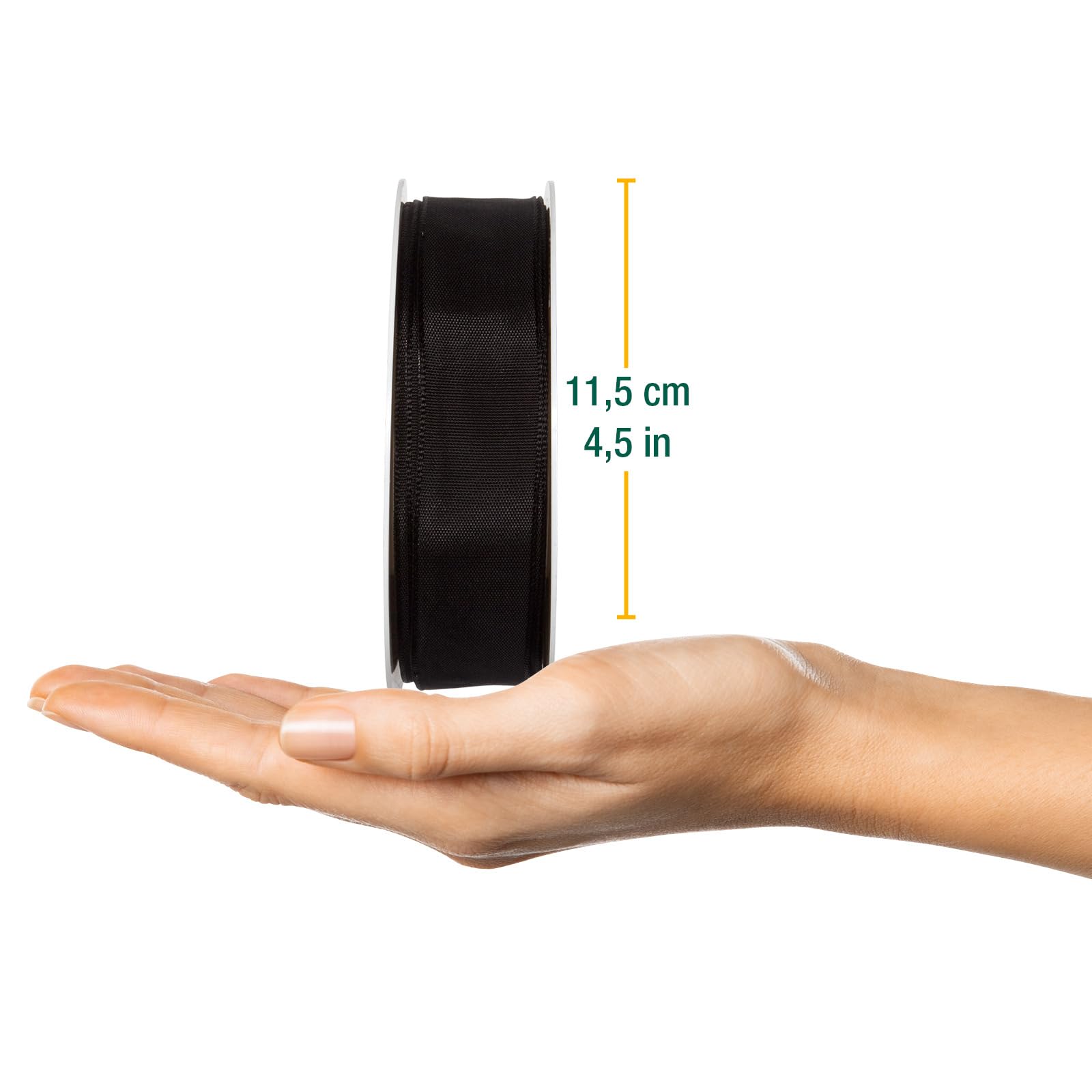 Halbach Seidenbänder Premium Gift Ribbon with Wired Edge, black, 25mm - Image 2