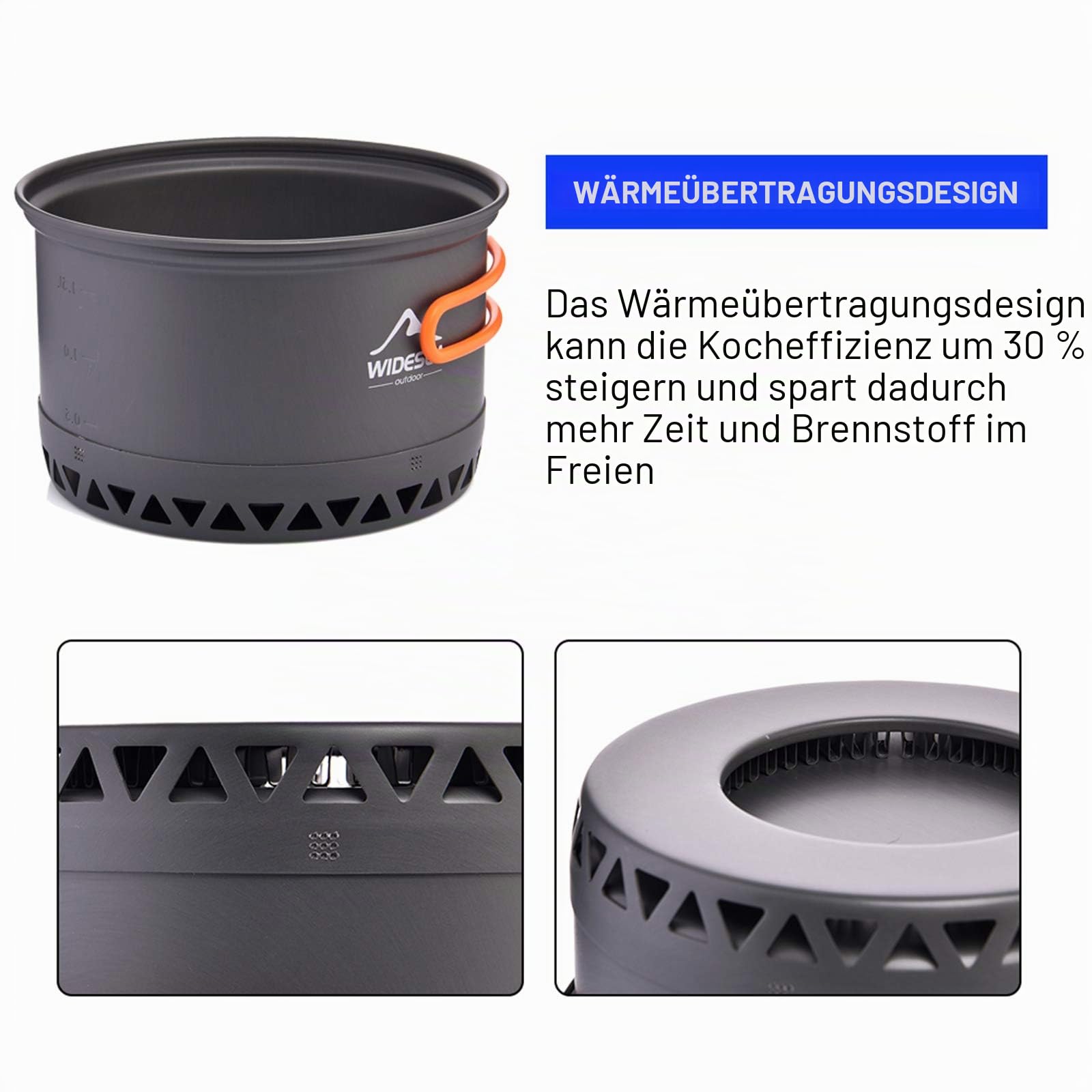 widesea Camping Kochgeschirr Outdoor Topf Pfanne Kochgeräte Wärme-Design für Wandern