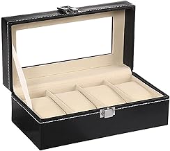 2V BROTHERS 6-Slot Watch Box – Leather Watch and Jewelry Display Case with Lock Catch – Organizer Storage Case for Men & Women