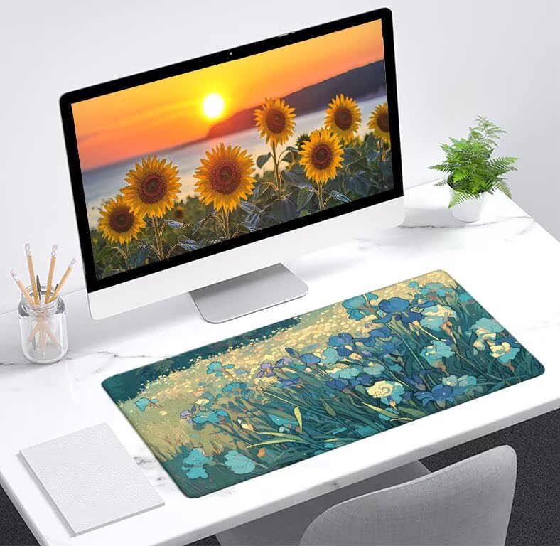 Tapis de souris gaming imperméable et antidérapant grand format fleur