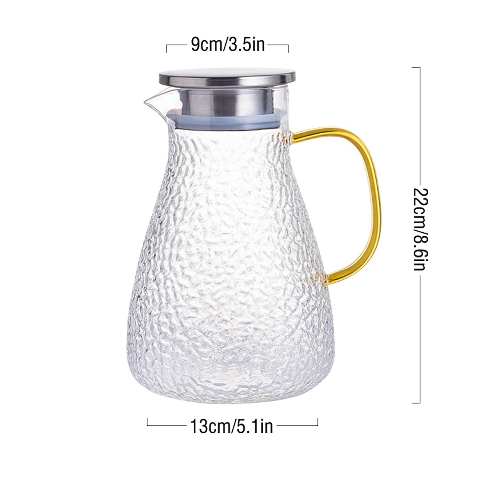 Pichet Ménagère Haut Borosilicate Matériau Verre Cafare avec pichet en Acier Inoxydable résistant à la température Haute température avec couvercle-1500ml Pichets