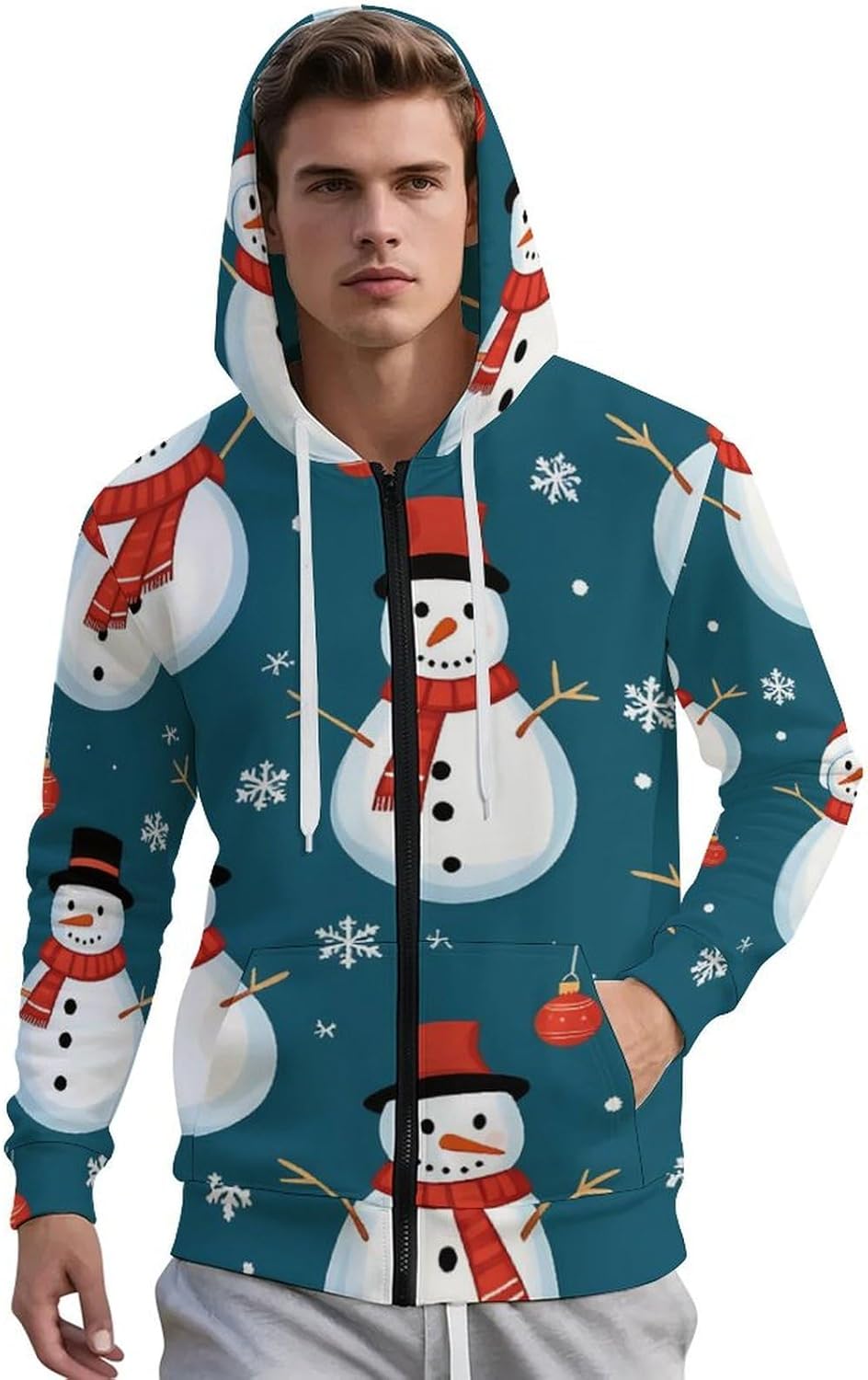 Men's Zip Up Hoodies Jacket Christmas Deer Soft Loungewear Pullover Hoodie with Pocket Unisex Casual Warm Coat - Image 4