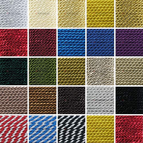 e-kurzwaren 5m/25m Ficelle Cordelette 3mm Ficelle de Satin, Viscose Brillante, Décoration, Couture, activité Manuelle, créative, neotrims, Torsade a Deux Fils, 24 Couleurs