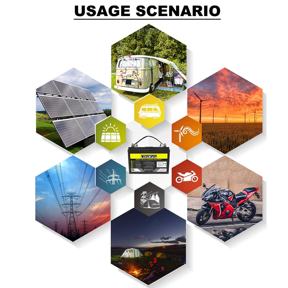 Akumulator litowo-żelazowo-potasowy 12 V 120 Ah z wbudowanym systemem BMS 100 A, 15000 cykli głębokiego rozładowania, do systemów solarnych, kamperów, łodzi i furgonetek
