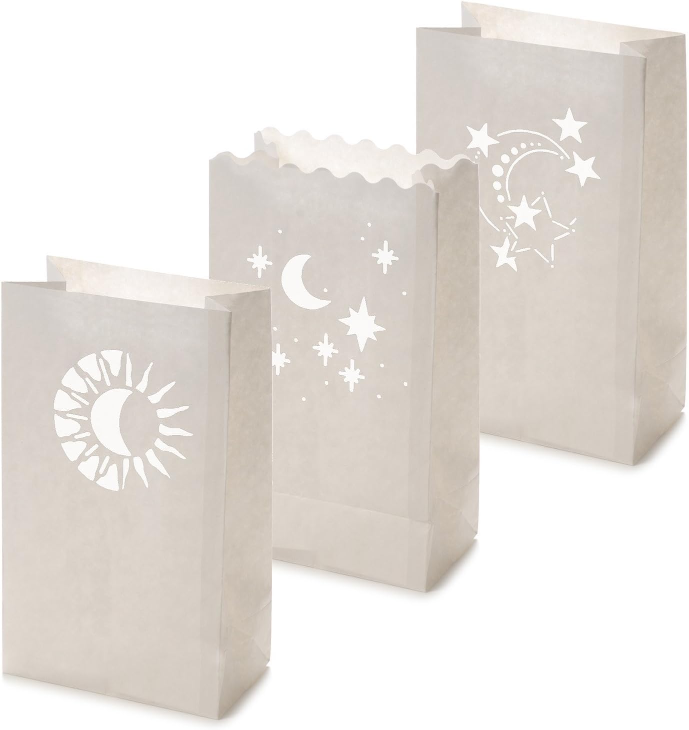 36 Lichttüten Set Weiß - Herz Sterne Mond Für Geburtstag Hochzeit Weihnachten