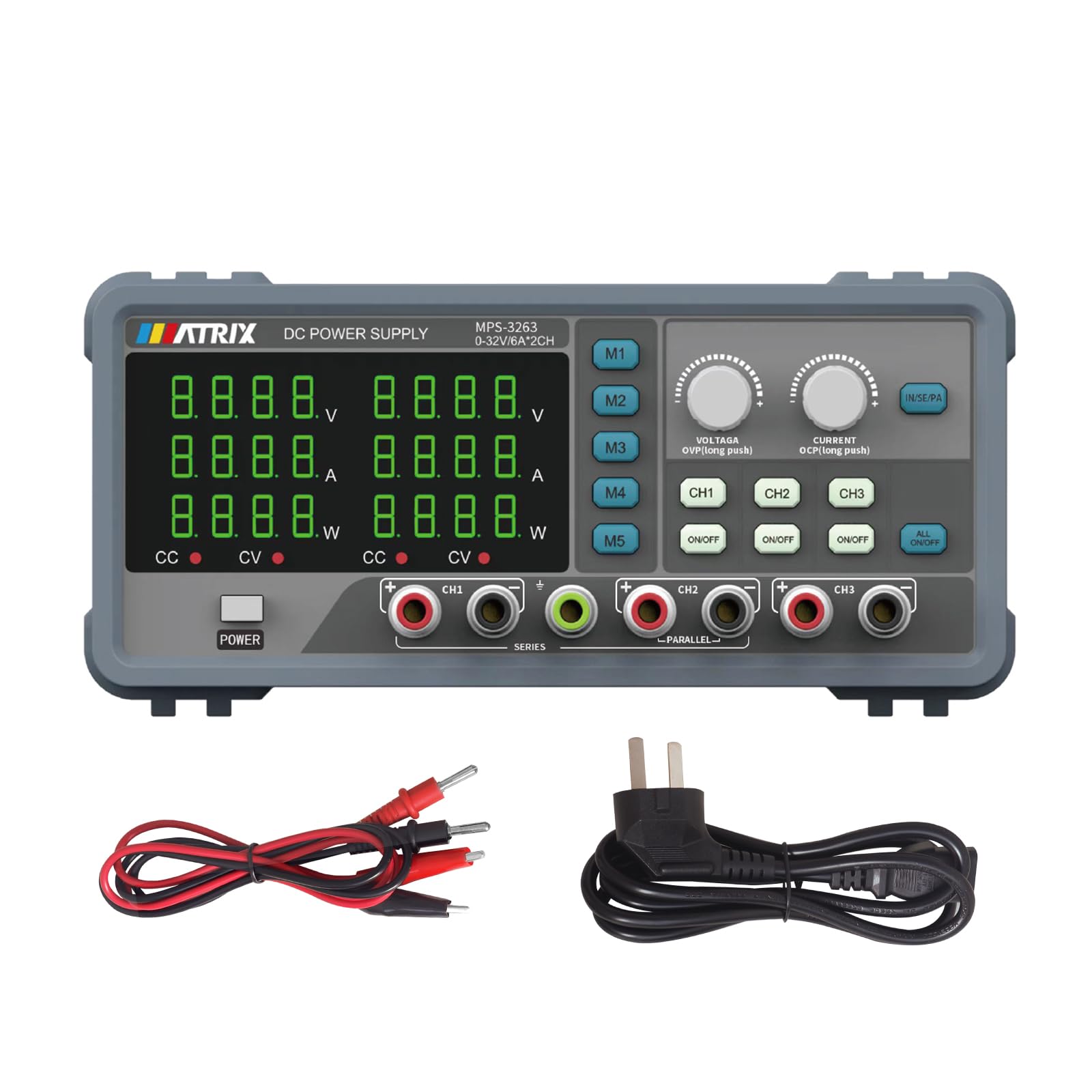 MATRIX DC Power Supply Variable 0-32V/0-6A, Adjustable Bench Power Supply with One Key Series-Parallel and Coding Switch, 2.5V/3.3V/5V/3A Triple Channel DC Power Supply 5 Groups of Storage, MPS-3263