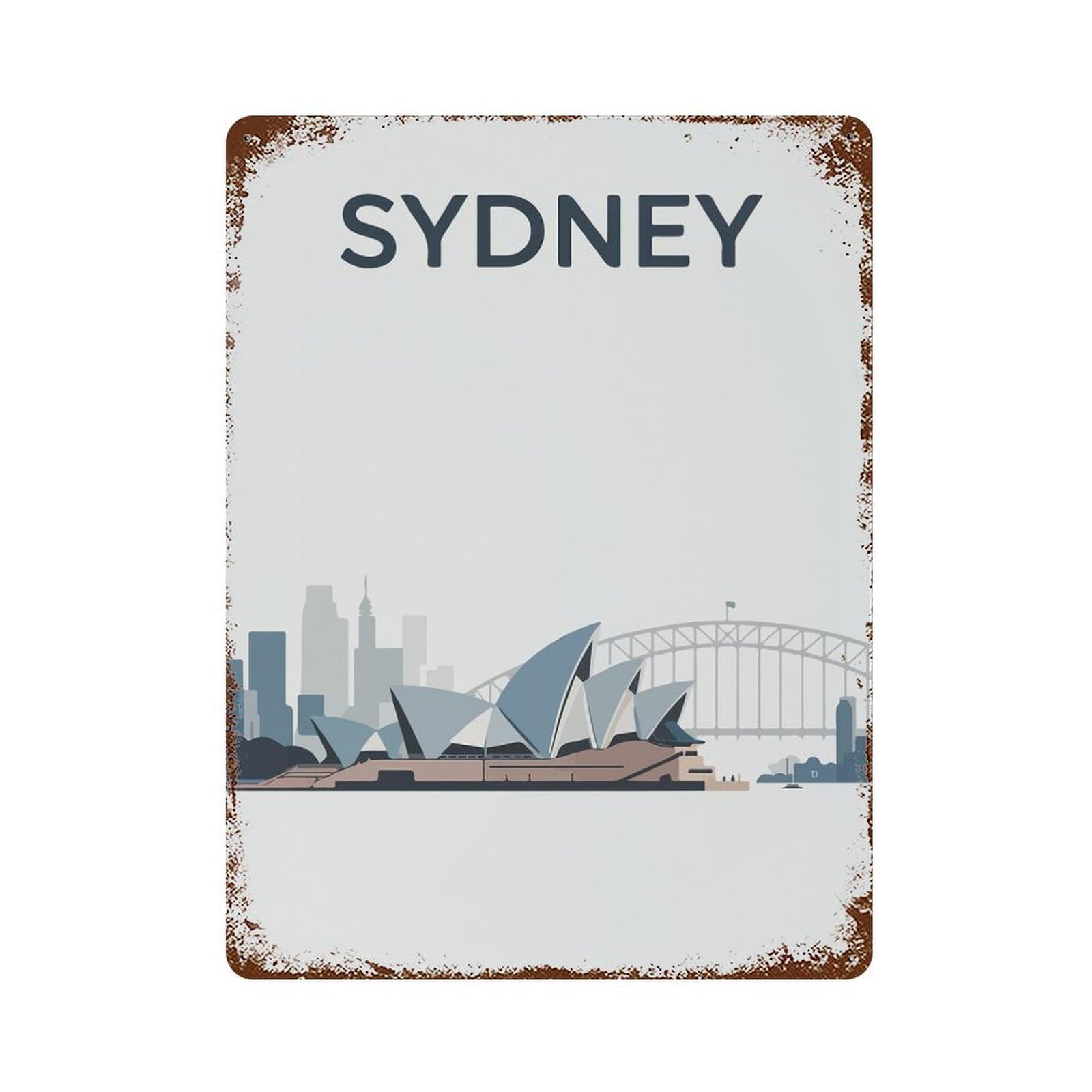 Sydney Skyline Illustration Vintage Metal Tin Sign 15.7"x11.8", Ideal for Cafe, Home Bar And Lounge Decor
