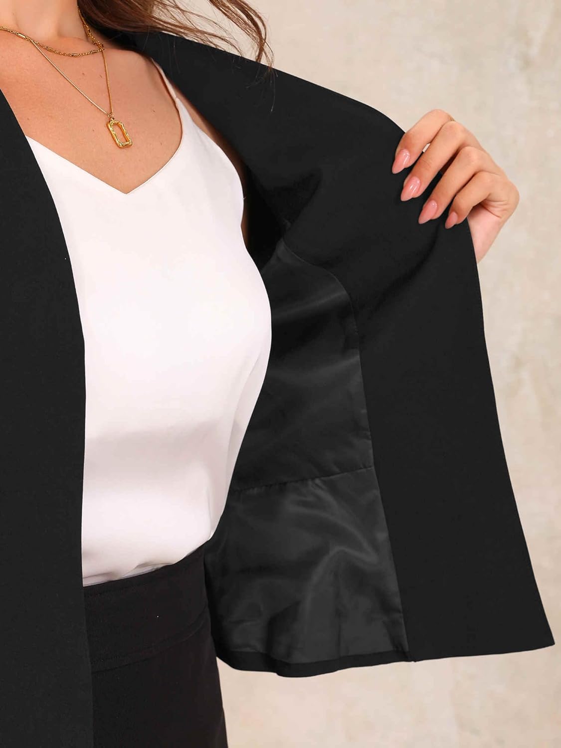 Allegra K Elegant Crop Blazer for Women's Open Front Collarless 3/4 Sleeve Peplum Business Suit Jacket - Image 5