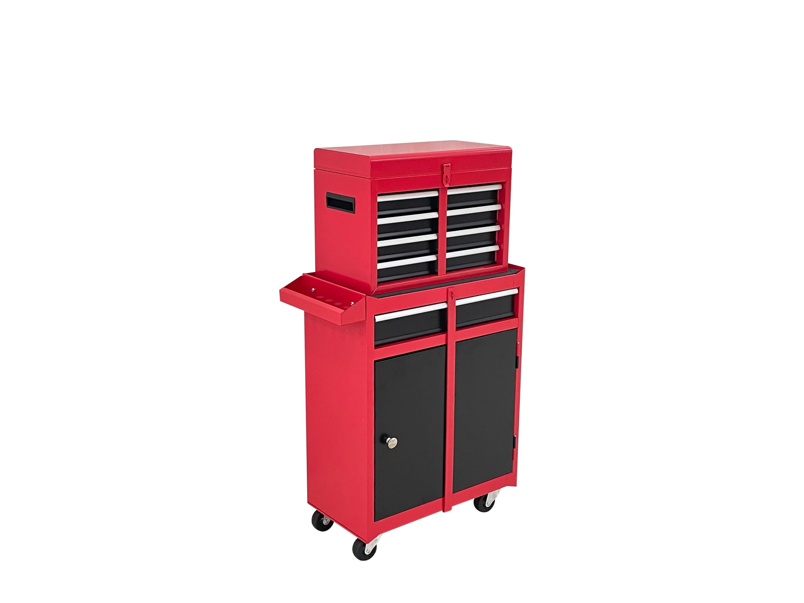 POLLOR Metal Tool Cabinet Storage Box Chest With 5 Drawers Portable with Wheels (95.5 x 51.5 x 28cm) (Red - Black)