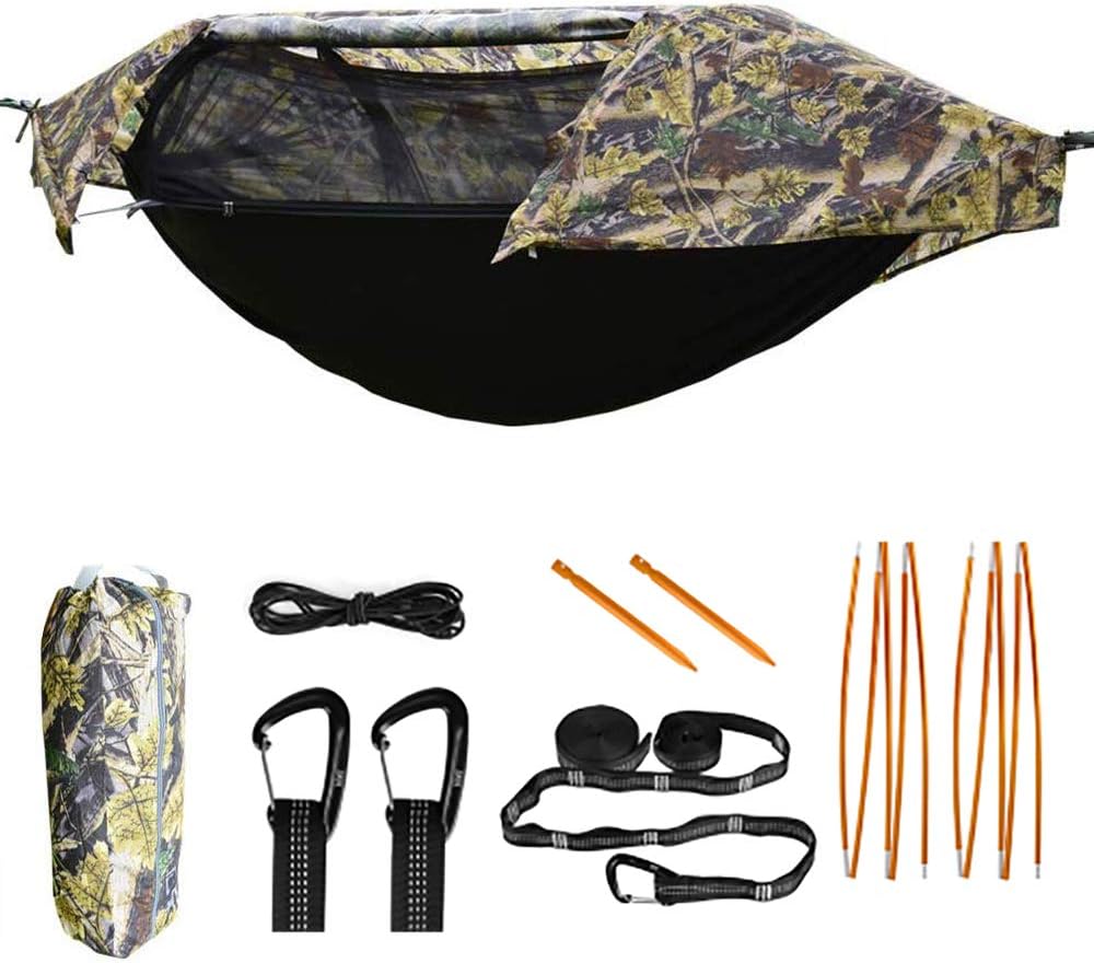 Camping Hammock with Mosquito Net and Rainfly Lightweight Portable Sleeping Hammock Tent Backpacker Travel Outdoor Gear (Camouflage)