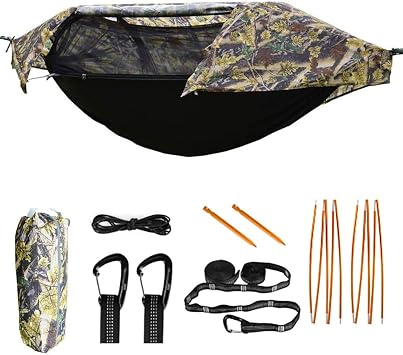 Camping Hammock with Mosquito Net and Rainfly Lightweight Portable Sleeping Hammock Tent Backpacker Travel Outdoor Gear Camouflage