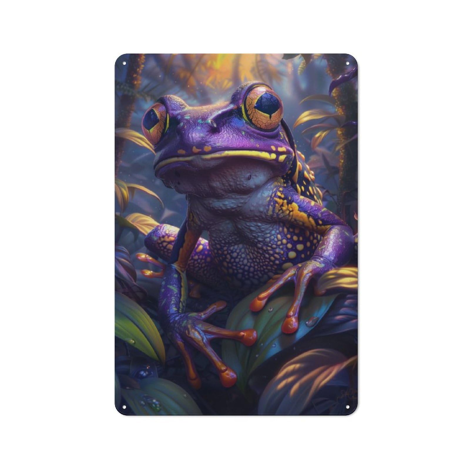 Junmoney Tropical Purple Frog 30X20cm Rustic Metal Sign With For Guest Room Or Hallway, For Vintage Wall Decor Fans, For Metal Sign Collectors