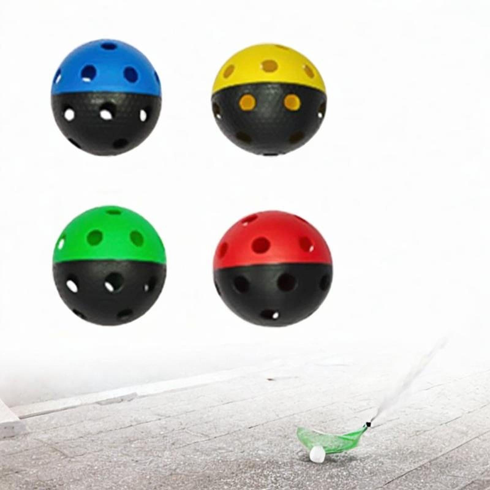 Lot de 4 Balles de Floorball de Compétition, Portables et de Remplacement pour Unihockey, pour La Pratique Sportive en Salle de Sport et L'entraîn, Fond Noir 4 Couleurs