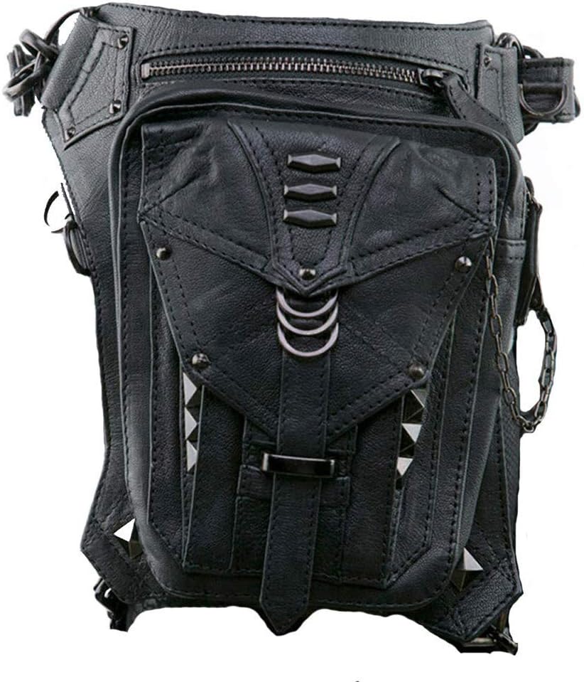 SmartHS PU Leather Motorcycle Lady Bag Steampunk Shoulder Waist Bag Thigh Holster Bag Black, Medium