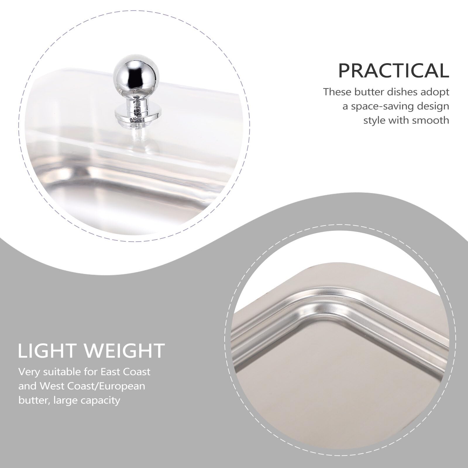 Kuber Industries Pack of 3 Butter Box Container | Steel Butter Dish Box | Cheese Storage Keeper Tray | Butter Keeper Container | Butter Storage Container Tray | Butter Tray | 11008-D | Silver 3