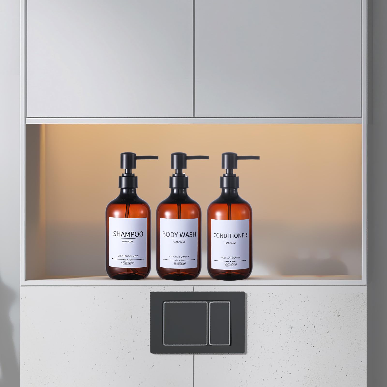 Botellas de champú y acondicionador (paquete de 5), dispensador de champú para ducha, botellas recargables con bomba, juegos de dispensador de baño (ámbar)