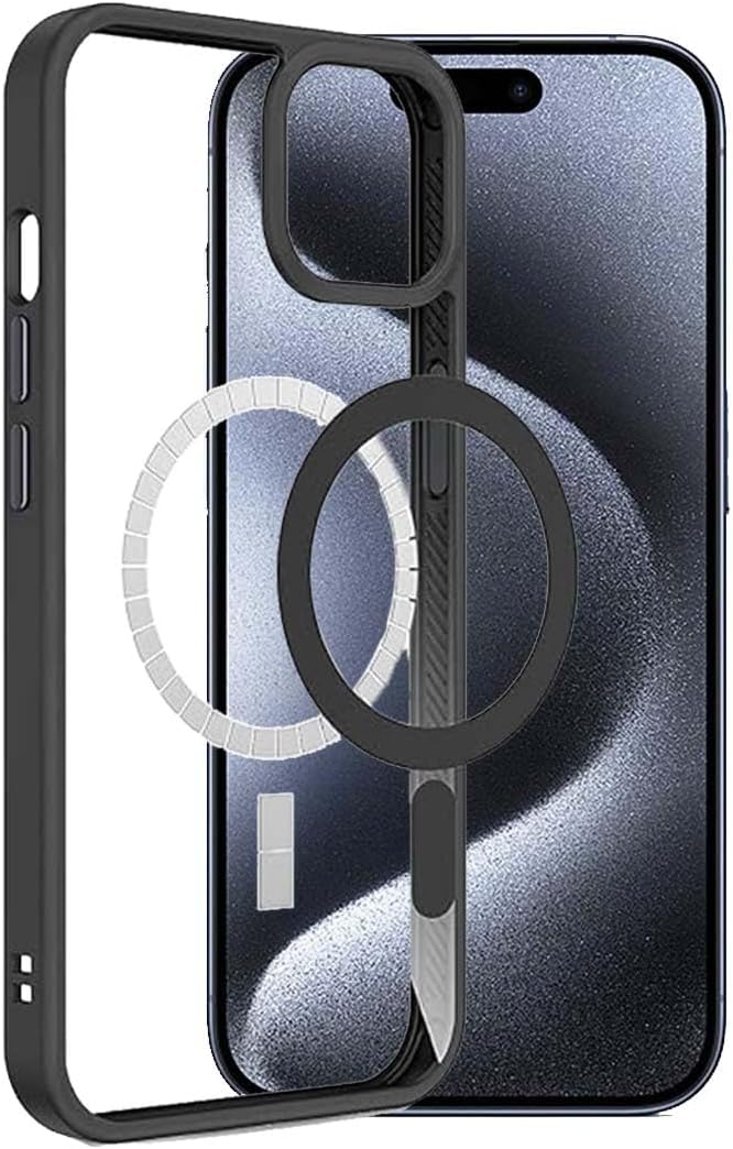 Tough Lee for Apple iPhone 15 Pro Max Back Cover, Compatible with MagSafe Protection, Yellowing Resistant, Scratch-Resistant TPU Back, Phone Case, Premium Series, Clear & Black