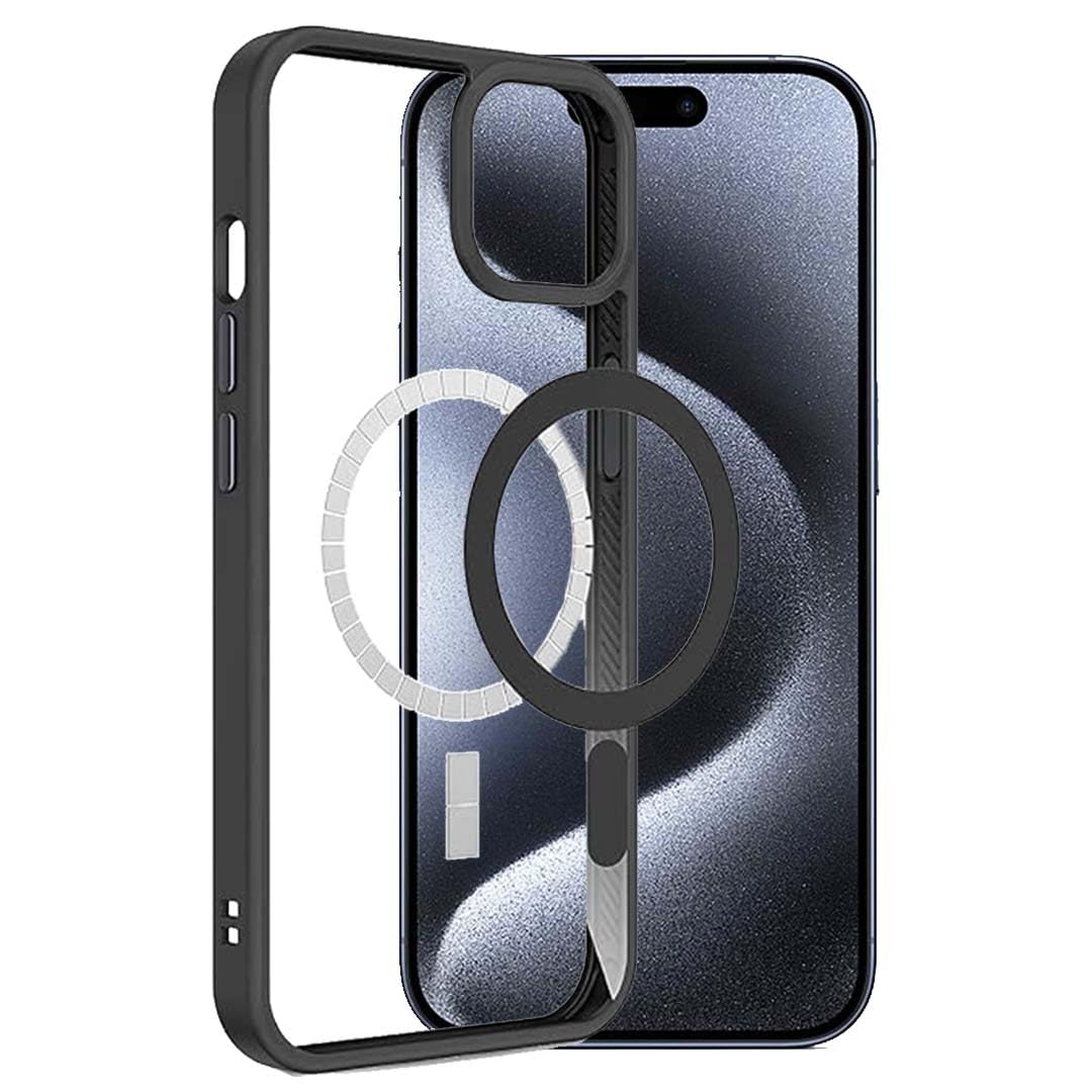 Tough Lee for Apple iPhone 15 Pro Max Back Cover, Compatible with MagSafe Protection, Yellowing Resistant, Scratch-Resistant TPU Back, Phone Case, Premium Series, Clear & Black