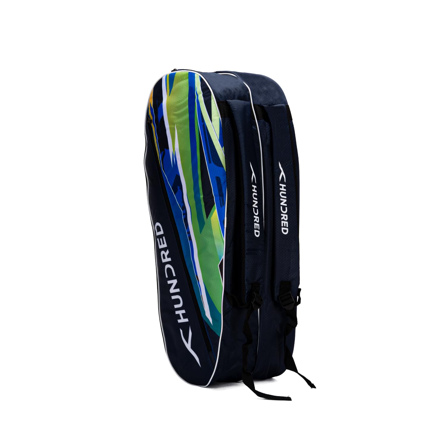 HUNDRED Debut Badminton and Tennis Racquet Kit Bag | Size: Large | Material: Polyester | 2 Compartments | Front Zipper Pocket | Padded Back Straps | Easy-Carry Handle | Navy Blue (6in1)