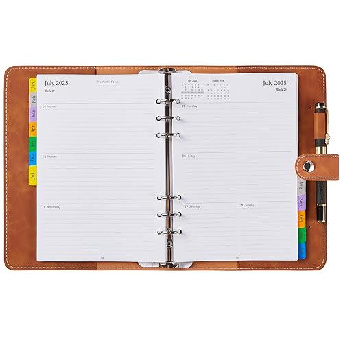 Diary 2025 Week to View A5 Refillable, Monthly &amp; Weekly Planner with Tabs, Pocket &amp; Pen Loop, Extra Notes Contact Budget UK Holiday, Personal Organiser for School Family Work, Jan.25 - Dec.25