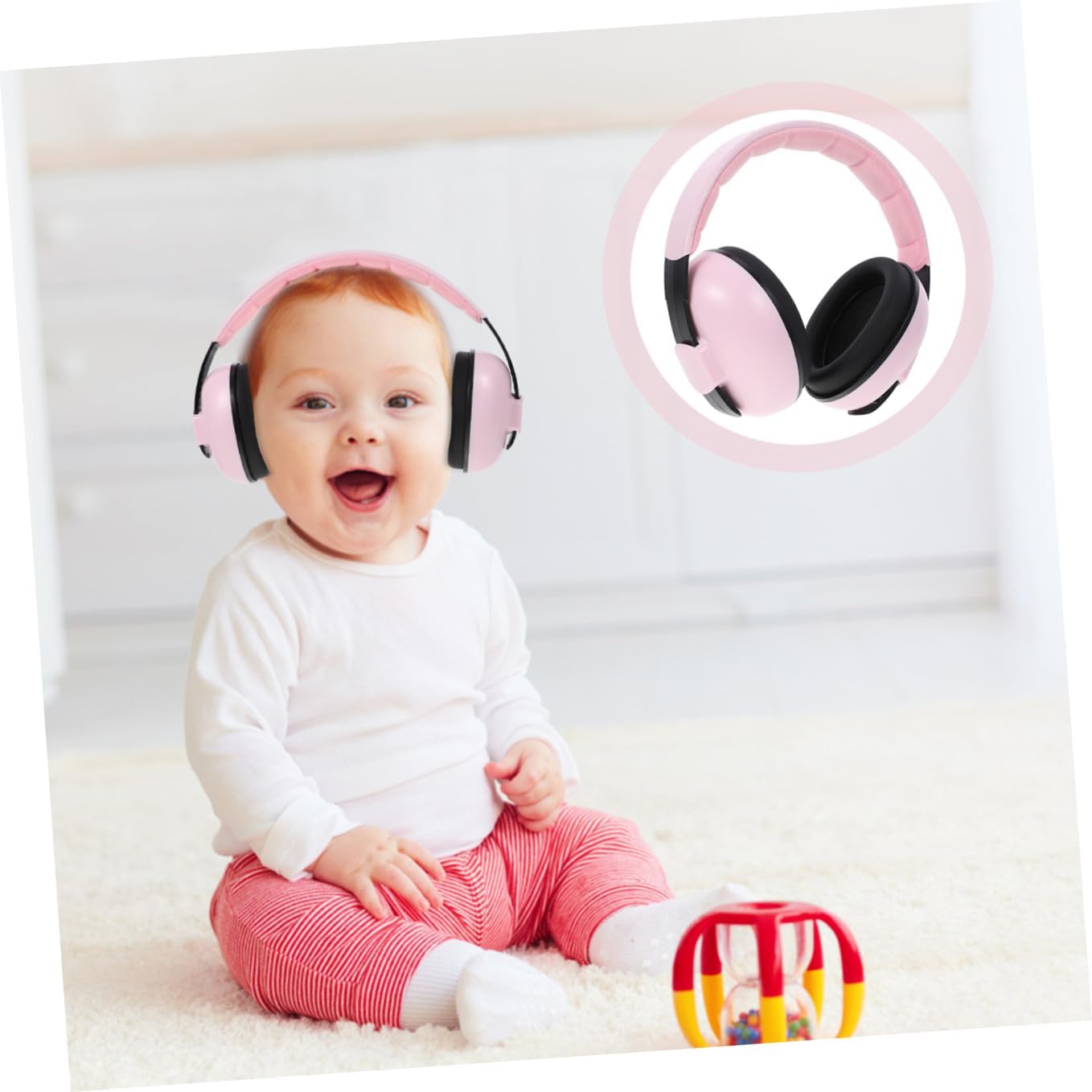 Noise Reduction Earmuffs for Infants with Adjustable Headband, Pink Hearing Protector Noise Blocking Ear Muffs for Sleeping and Travel